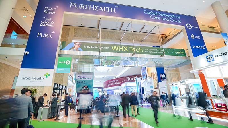 WHX Tech and other brands signage in an event hall