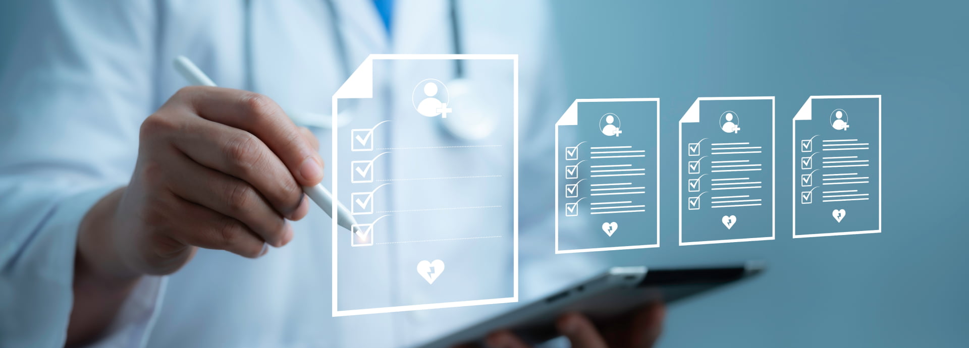  Medical professional using a virtual screen.