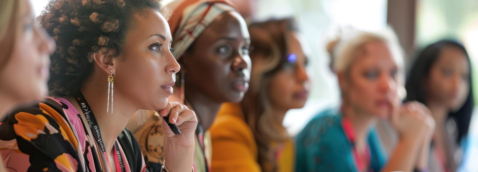Audience listening to a speaker on stage