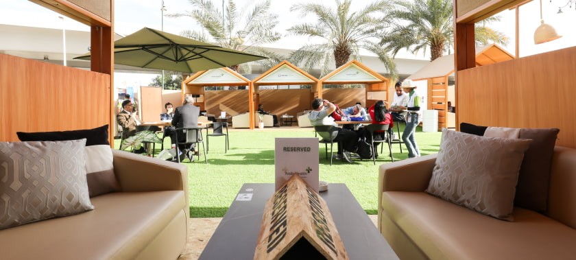Outdoor seating area at WHX Dubai